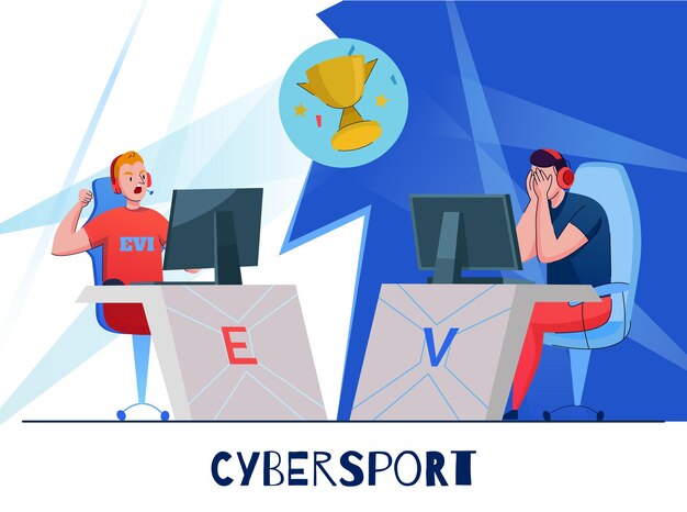 Cyber-Sport-Team-Wettbewerb von Online-Computerspielspielern mit Pokalillustration