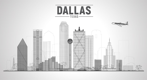 Dallas, texas, us-skyline, vektorgrafik auf weißem hintergrund geschäftsreise- und tourismuskonzept mit modernen gebäuden bild für präsentationsbanner-website