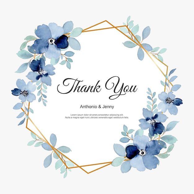 Dankeskarte mit blauem blumenaquarell