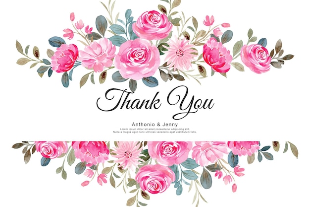 Dankeskarte mit rosa aquarell-blumenrand Premium Vektoren