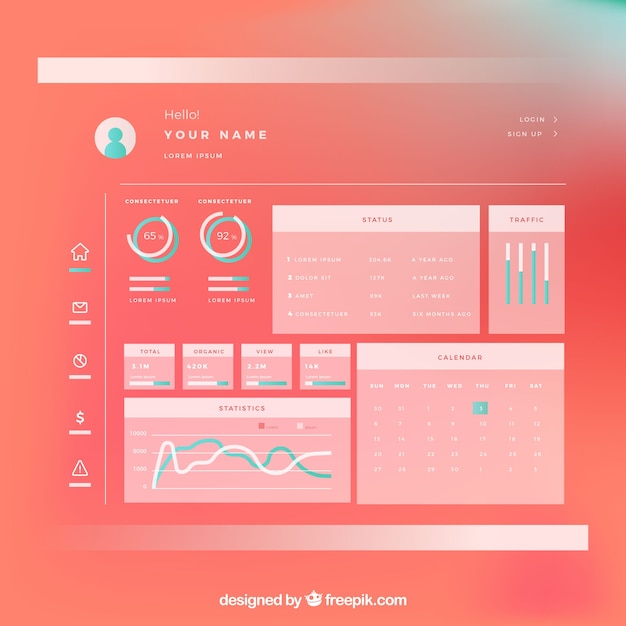 Dashboard admin panel vorlage mit farbverlaufstil