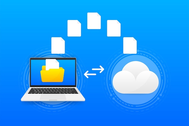 Dateiübertragung verschlüsseltes formular. konzept für die remote-verbindung zwischen zwei ordnern und der cloud. cloud-konzept basiert. vektor-illustration.