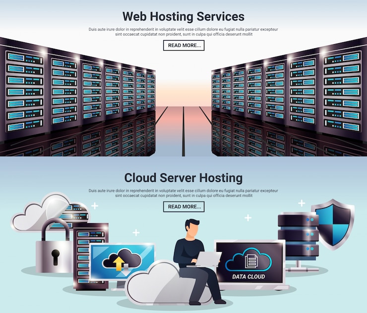Kostenlose Vektor datencenter-bannersatz