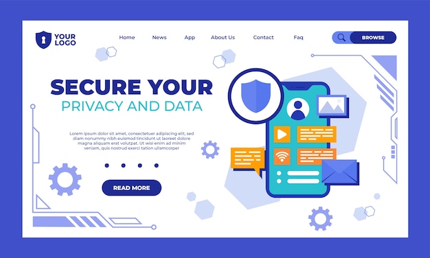 Kostenloser Vektor datenschutz-landing-page-vorlage im flachen design