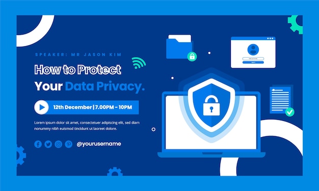 Kostenloser Vektor datenschutz-webinar-vorlage im flachen design