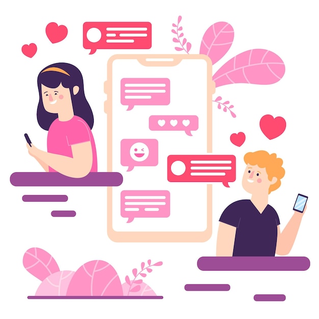Dating app konzept illustration mit mann und frau