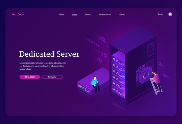 Kostenloser Vektor dedizierte serverbanner, internet-hosting-service