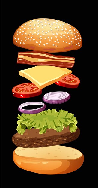 Dekonstruierte Burger-Zutaten-Illustration