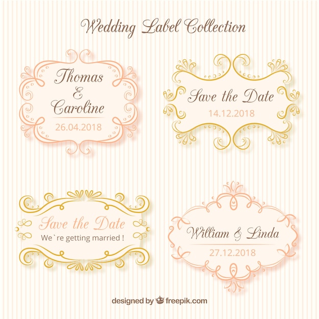 Kostenloser Vektor dekorative hochzeit label pack