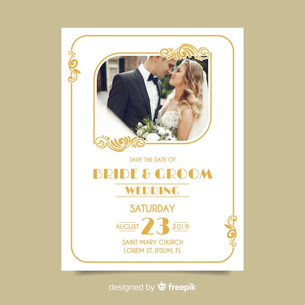 Dekorative Hochzeitseinladungsschablone mit Foto