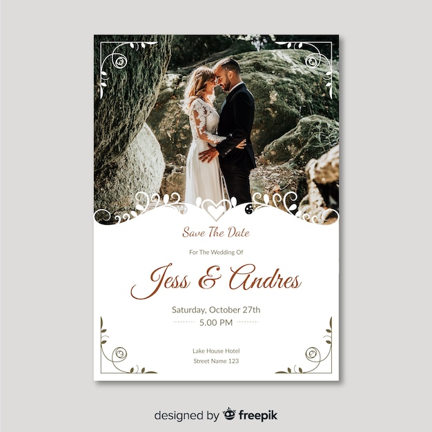 Dekorative Hochzeitseinladungsschablone mit Foto