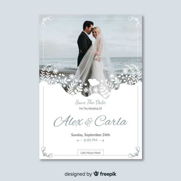 Dekorative Hochzeitseinladungsschablone mit Foto