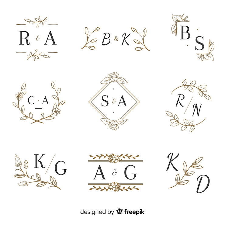 Kostenlose Vektor dekorative hochzeitsmonogrammsammlung