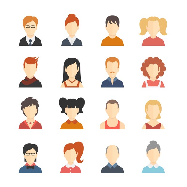 Dekorative Social Media Business Blog Benutzer Profil avatar trendy Frisur Design Icons Sammlung isoliert flache Vektor-Illustration