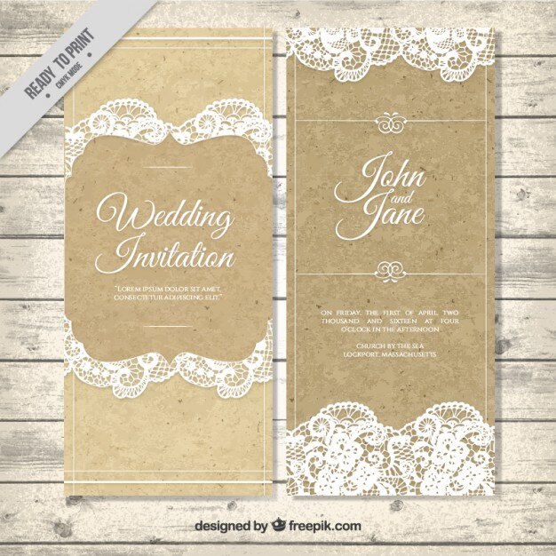 Kostenlose Vektor dekorative vintage hochzeit einladung mit spitze
