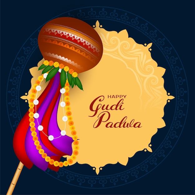 Kostenloser Vektor dekorativer hintergrund des religiösen indischen festivals gudi padwa