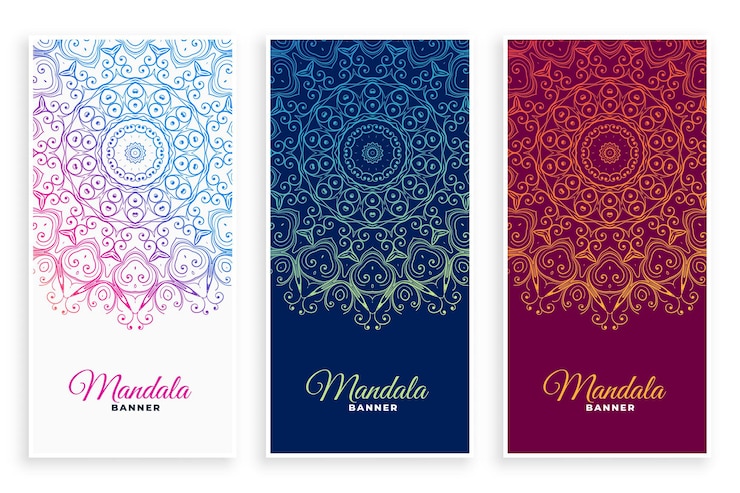 Kostenlose Vektor dekoratives banner-set im ethnischen mandala-stil