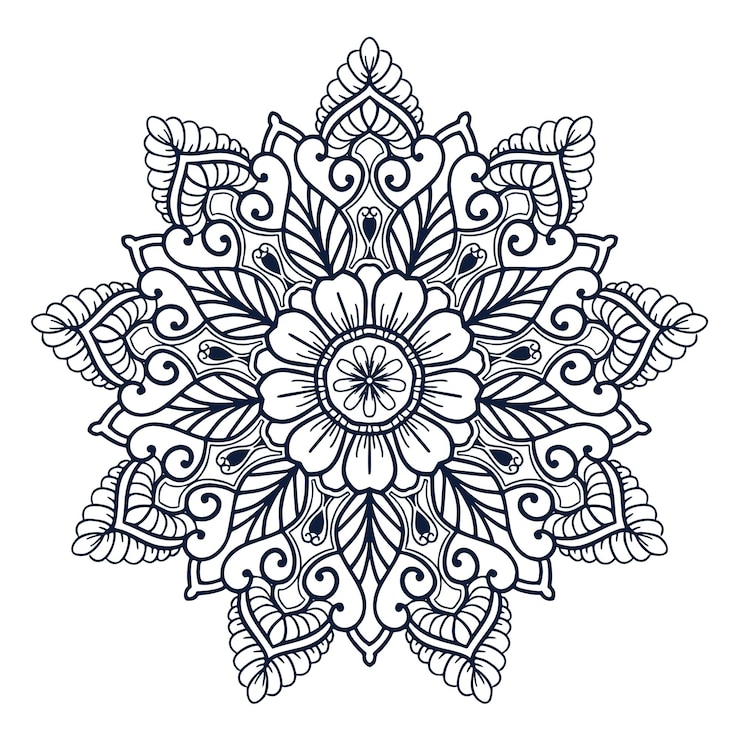 Kostenlose Vektor dekoratives künstlerisches mandala mit blumen auf weißem hintergrund