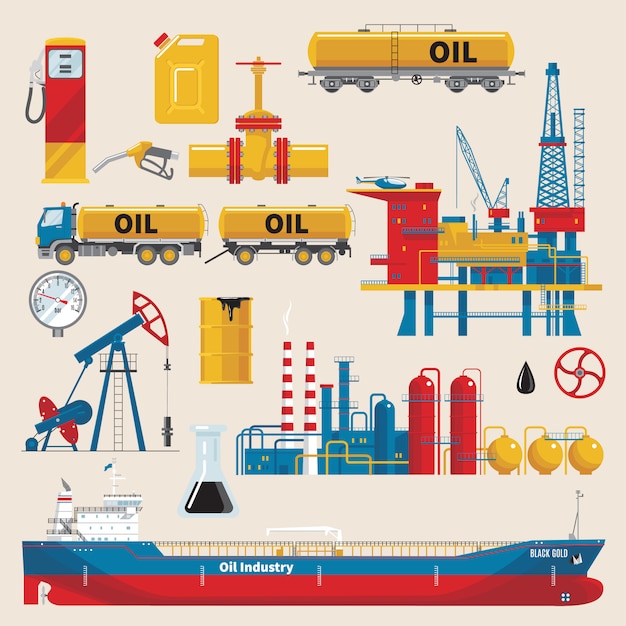 Kostenloser Vektor dekoratives set für die ölindustrie