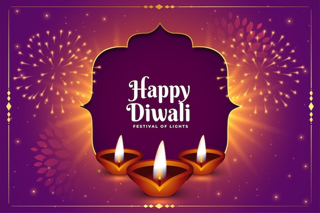 Dekoratives shubh-diwali-banner mit diya- und feuerwerksdesign