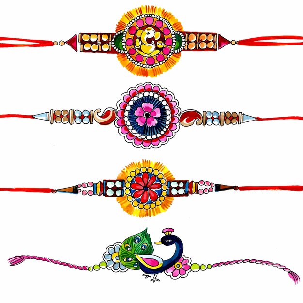 Kostenloser Vektor dekoriertes rakhi-set für das indische festival-raksha-bandhan-design