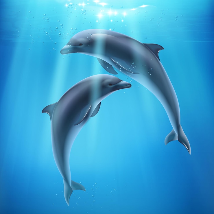 Kostenlose Vektor delphin im meer realistische und farbige illustration