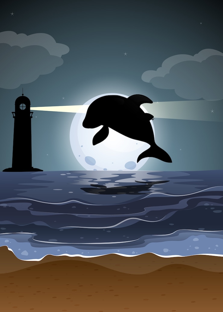 Kostenlose Vektor delphin in der naturszenenschattenbild