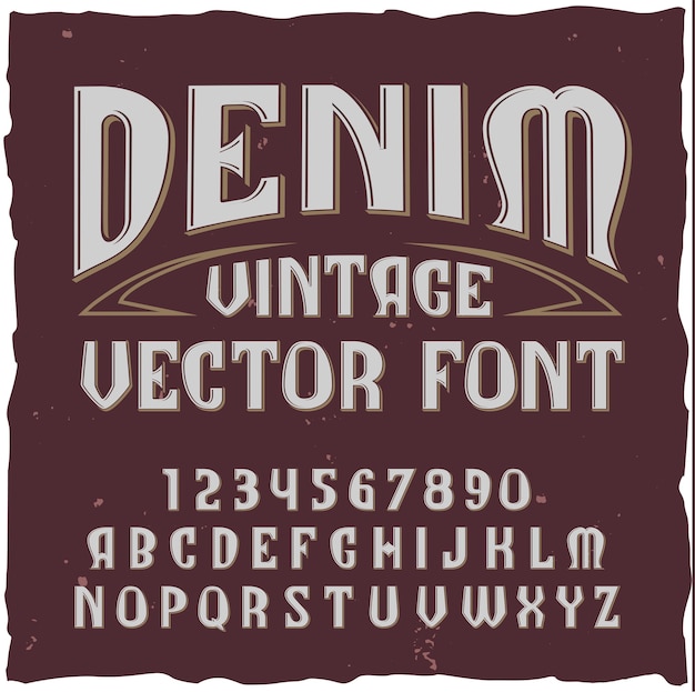 Kostenloser Vektor denim alphabet mit vintage art schriftart typekit mit isolierten ziffern buchstaben