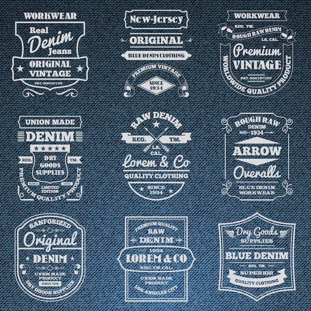 Denim Jeans Typografie Logo Embleme festgelegt