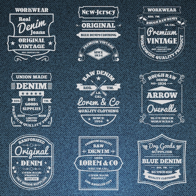 Kostenloser Vektor denim jeans typografie logo embleme festgelegt