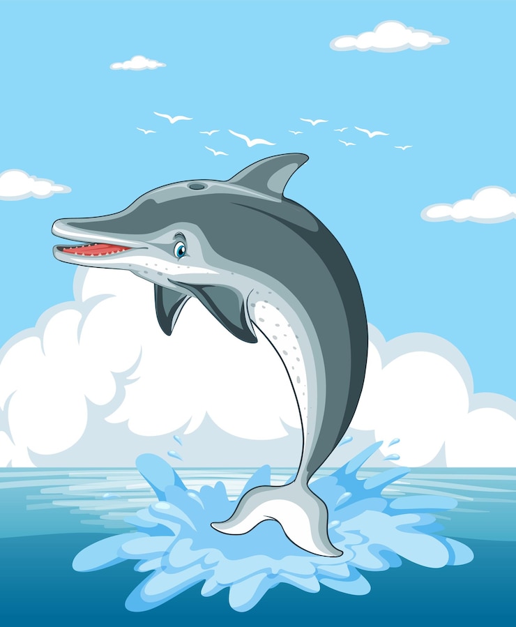 Kostenlose Vektor der freudige delfin springt aus dem wasser