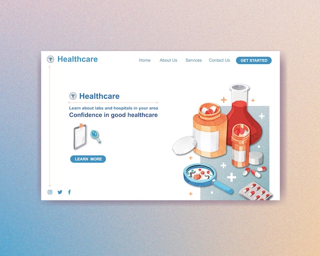 Design der website-vorlage für das gesundheitswesen mit medizinischem personal sowie ärzten und patienten