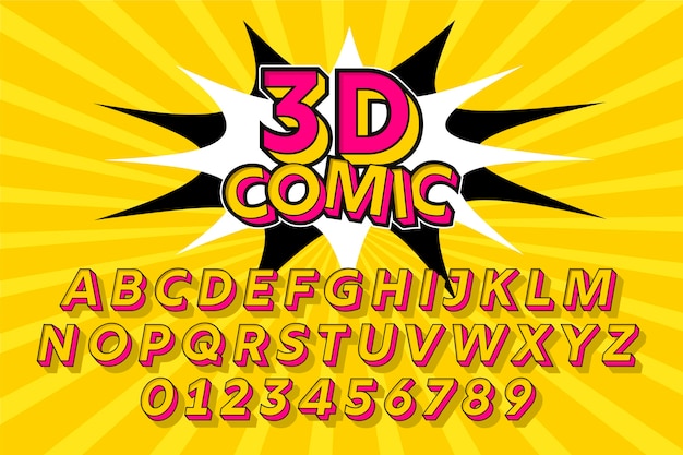 Kostenloser Vektor design des comic 3d für alphabetsammlung