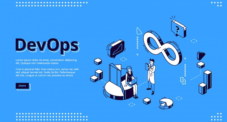Kostenlose Vektor design, entwicklung und betrieb der isometrischen website von devops