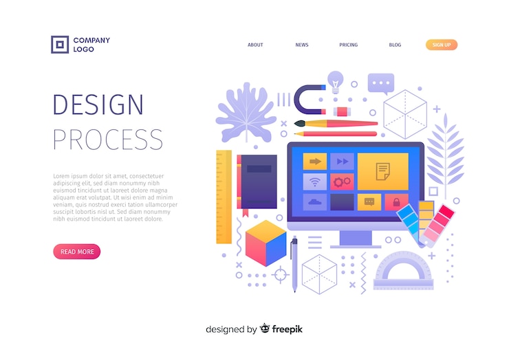 Kostenlose Vektor design-prozess-landing-page-konzept