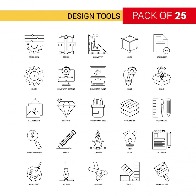 Design-Tools Schwarze Linie Symbol - 25 Business Outline Icon Set