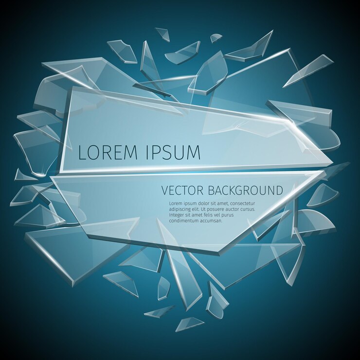 Kostenlose Vektor design von glasscherben. teil des glases transparent und schablone des glases für textillustration