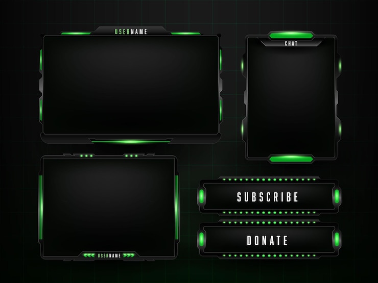 Kostenlose Vektor design-vorlage für grünes gaming-panel-set