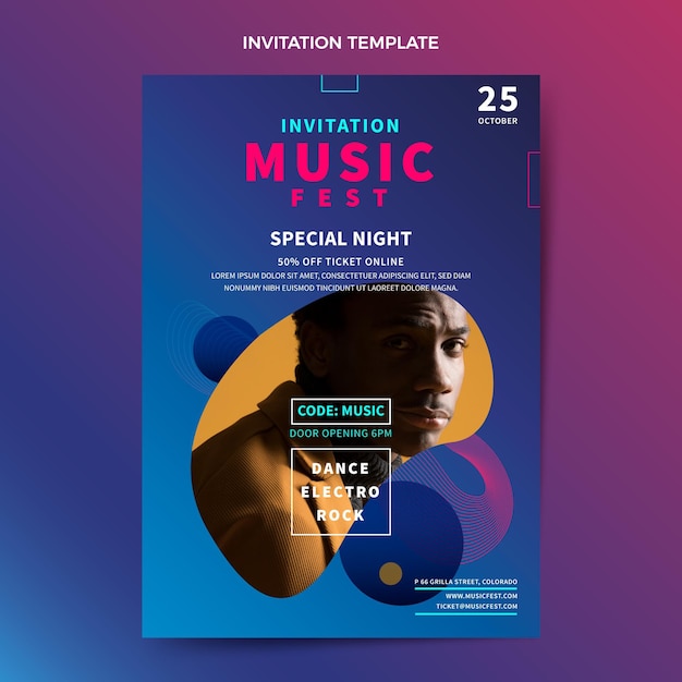 Designvorlage für die Einladung zum Musikfestival mit Farbverlauf