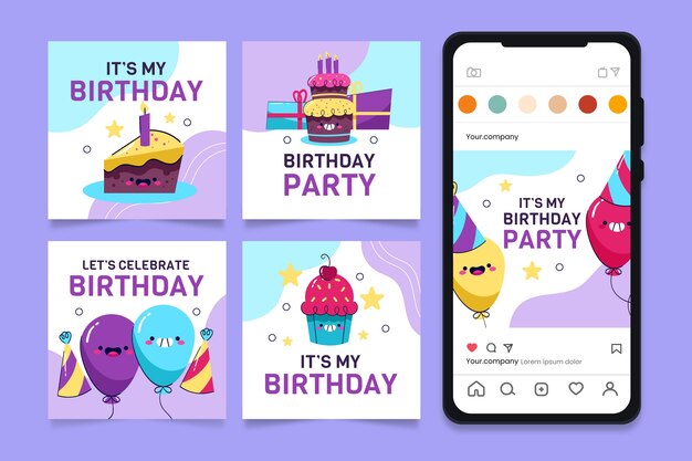 Kostenloser Vektor designvorlage für geburtstags-instagram-beiträge