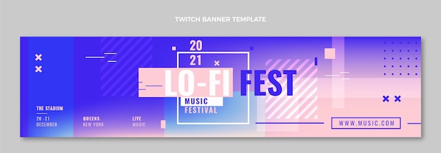 Kostenloser Vektor designvorlage für gradientenmusik-twitch-banner