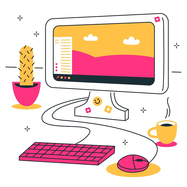Kostenlose Vektor desktop-computer-illustrationskonzept