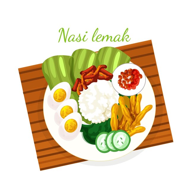 Detaillierte Nasi Lemak Essen illustriert