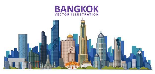 Detaillierte skyline der stadt bangkok. vektor-illustration. thailand.