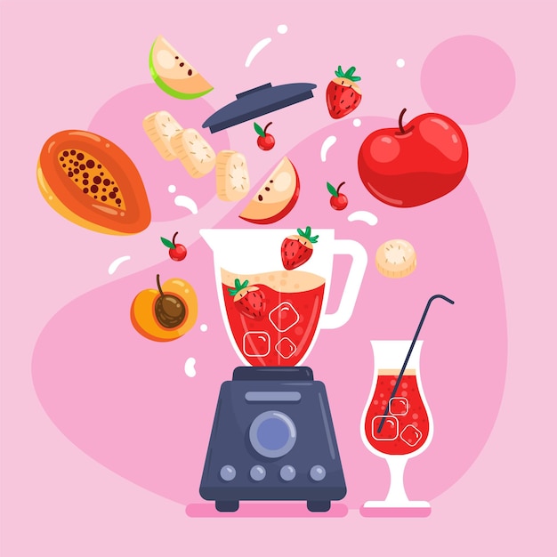 Kostenloser Vektor detaillierte smoothies in der mixerglasillustration