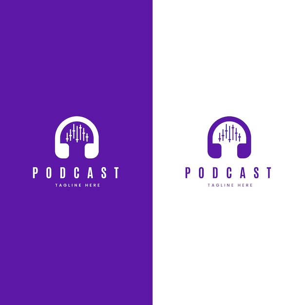 Kostenloser Vektor detailliertes podcast-logo auf weißem und violettem hintergrund