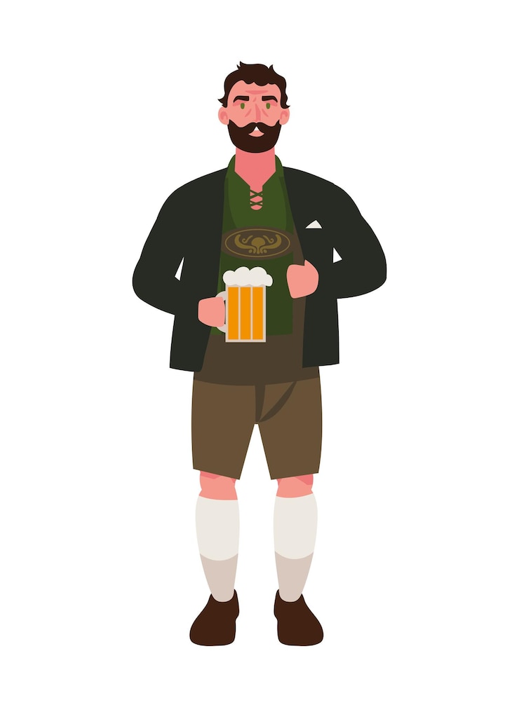 Kostenlose Vektor deutscher mann mit bier und lederhosen