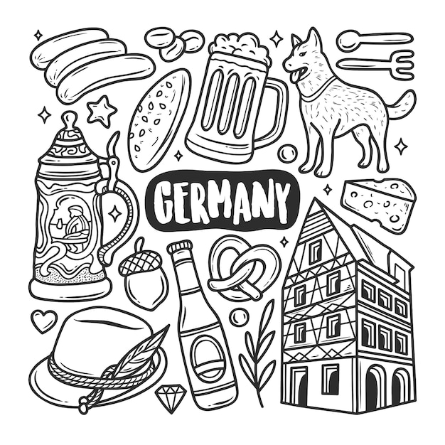 Deutschland icons hand gezeichnete doodle färbung