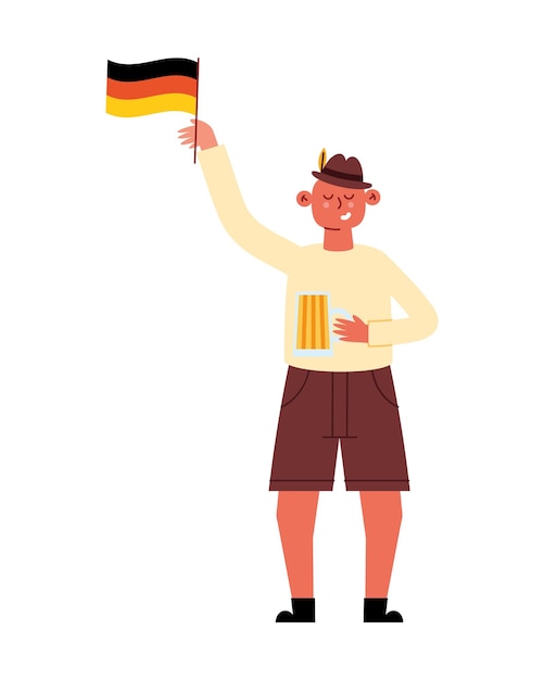 Kostenloser Vektor deutschland-mann mit lederhosen und deutscher flagge