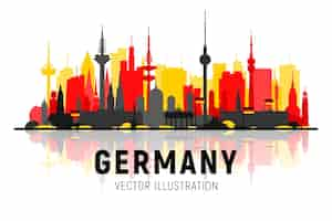 Kostenloser Vektor deutschland städte skyline silhouette vektor-illustration auf weißem hintergrund geschäftsreise- und tourismuskonzept mit berühmten deutschen sehenswürdigkeiten bild für präsentationsbanner-website